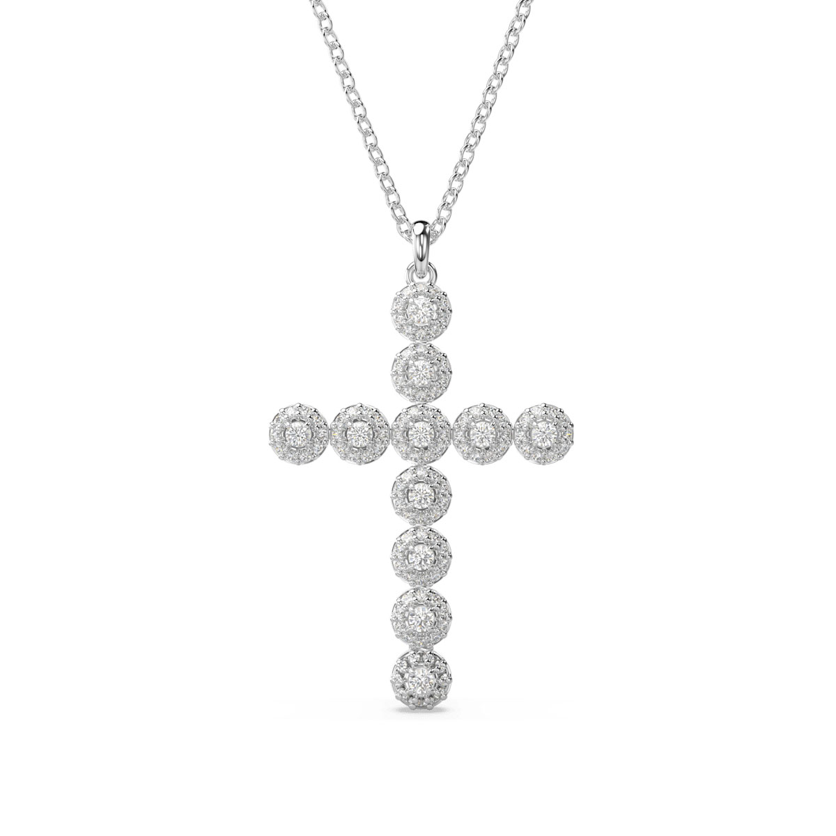 Swarovski Mixed Cuts, White and Rhodium Insigne Cross Pendant Necklace